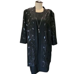 R & M Richards Black Leaf Pattern Jacket/Dress 2 pc